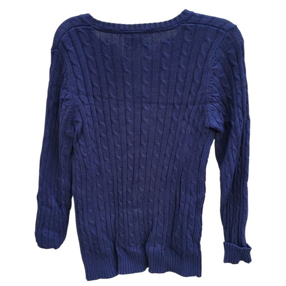 Croft And Barrow Purple Cable Knit Sweater Extra Long Sleeves V Neck Medium - Picture 3 of 3